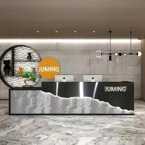 Custom Modern Stainless Steel Marble Commercial Office L Shape Front <b>Reception</b> Desk for Spa Hotel - Product Image 4