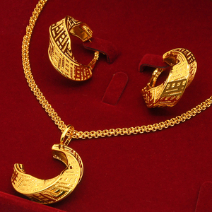 Conjunto de Joias em Cobre Banhado a Ouro 24K, Estilo Vintage Índia Dubai, Colar e Brincos com Geometria Torcida em Ouro Areia para Casamentos - Product Image 4
