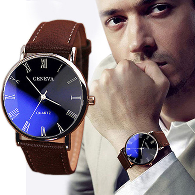 Men's Popular Wristwatch with Belt, Fashionable Blue Light, Roman Surface, Business Men's Watch, Casual Quartz Watch