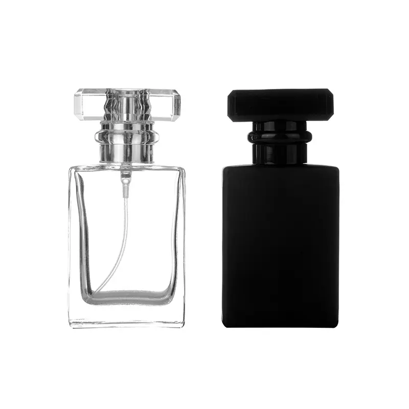 Bouteille de parfum d'emballage en verre de luxe en gros unique vintage rechargeable clair 30ml 50ml 100ml carré S priez
