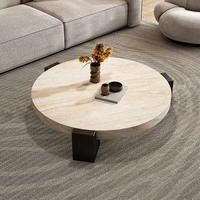Nouveau Simple Travertin Table Basse Ensemble Salon Famille Chêne Jambes Petit Appartement Lumière De Luxe Taille Ronde Table Basse