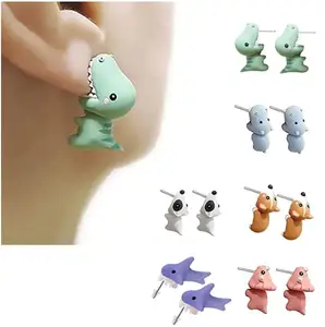 Schattige Dieren Bite Dinosaurus Haai Oorbellen 3D Cartoon Piercing Oorbellen Handgemaakte Polymeer Klei Stud Oorbellen Vrouwen