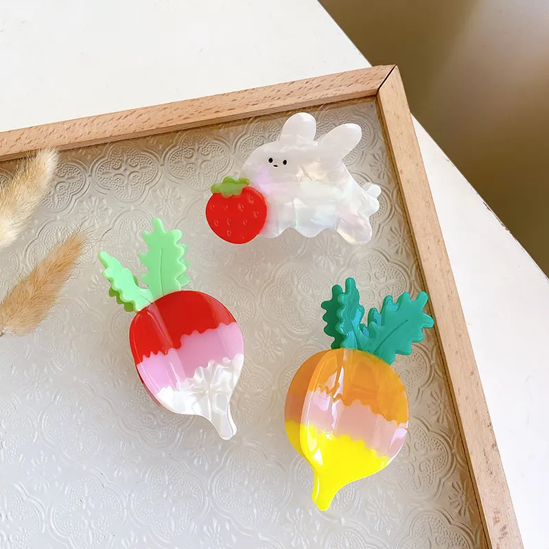 DOWELL new creative hair accessories acetate two-tone carrot rabbit baby hair clips