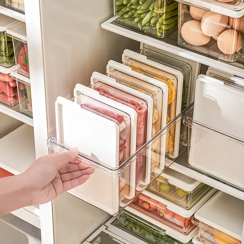 NISEVENホットセール食品貯蔵容器ボックス冷蔵庫プラスチック保持新鮮なボックス野菜と果物の食品貯蔵容器蓋付き