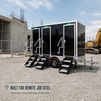 Remorque de toilettes de luxe à 3 postes avec éclairage LED, unité de toilettes mobiles, installation rapide pour chantier et événements extérieurs
