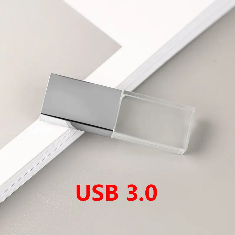 Custom Luxury Glass Cle Usb 3.0 U Disk Pendrive Stick 4 8Gb 16Gb 32Gb 64Gb 128Gb 256Gb Pen Drive Crystal Memoria Usb Flash Drive