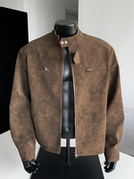 Veste en daim pour homme, coupe ajustée, légère, zippée, style bomber, marron, veste décontractée sportive
