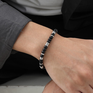 Bracciale da Uomo con Perle in Onice Nero e <span class=keywords><strong>Occhio</strong></span> <span class=keywords><strong>di</strong></span> <span class=keywords><strong>Tigre</strong></span>, Gioielli Antiossidanti, Regalo in Acciaio Inossidabile Fatto a Mano - Product Image 6