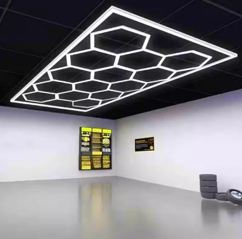 Super Bright 6000K Hexagonal LED Car Detailing Lights IP65 Waterproof Portable High CRI 90 for Car Showroom Garage Workshop AC