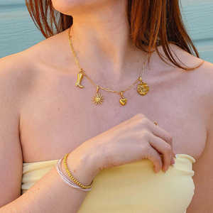 18K colore oro alla moda catena a maglie fai da te in acciaio inox moda collana pendente con amore di cristallo forno sottovuoto placcatura - Product Image 3