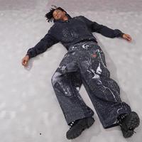 Pantalon en jean 100% Coton, Design Original, Imprimé Hip Hop Armor, avec Strass et motif couteau courbé, Taille mi-haute, Taille XL, Style brodé sur le devant