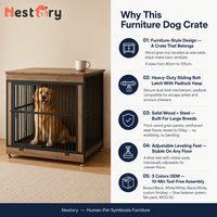 Lit/Cage de Luxe en Acier et Bois pour Animaux de Compagnie – Utilisation Intérieure/Extérieure – Petites/Moyennes/Grandes Tailles – Plateau en Plastique Épais Anti-Morsure – Fermeture à Boutons