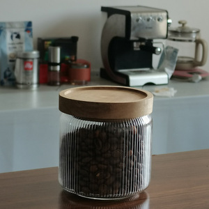 <span class=keywords><strong>Set</strong></span> Stoples Kaca Kedap Udara Bergaris 3 Buah Dengan Tutup Kayu Akasia Pasokan Lintas Negara untuk Penyimpanan Makanan Rumah Tangga - Product Image 6