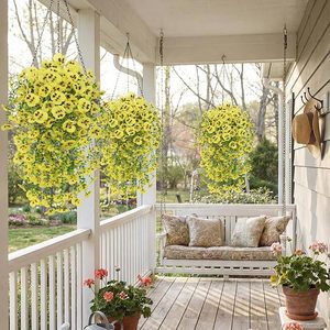 Panier de fleurs artificielles en forme de primrose jaune, plante suspendue pour la décoration intérieure, mariage, extérieur, 30cm-100cm, fleur en plastique et soie - Product Image 2