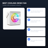 Ventilateur de bureau USB portable rechargeable avec 5 vitesses, lumière RGB, commande tactile, faible bruit, humidificateur, pour le bureau, la maison, l'été