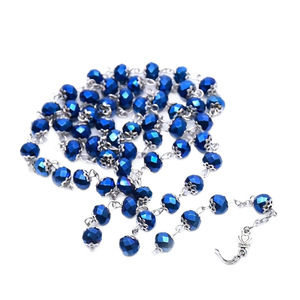 Collier chapelet en cristal bleu, pendentif croix bleu roi, pour cérémonie religieuse, unisexe - Product Image 3