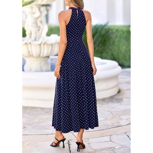 Robe longue d'été FOXA pour femme, à pois, sans manches, coupe trapèze, pour les vacances, en tissu respirant, décontractée - Product Image 4