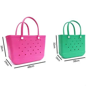 Hot selling waterproof and fashionable EVA hand bag large shopping basket beach silicone ecological jelly candy women beach bag