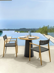 Set pranzo moderno all'aperto per tutte le stagioni <span class=keywords><strong>tavolo</strong></span> da pranzo in teak con sedie in corda intrecciata set da pranzo patio - Product Image 6