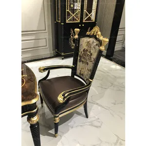 Muebles tallados de madera francesa, silla antigua negra de lujo para comedor con reposabrazos, cheep - Product Image 1