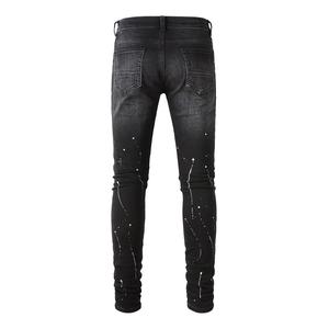 Rts 8616 hommes maigre Stretch Splash éclaboussures peint mince Denim pantalon déchiré strass jean pantalon - Product Image 2