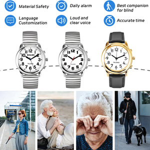 Montre parlante <span class=keywords><strong>à</strong></span> <span class=keywords><strong>voix</strong></span> large et claire dorée anglaise française pour aveugles, malvoyants ou personnes âgées - Product Image 2