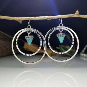 Orecchini Pendenti Vintage a Cerchio Grande con Turchese, Orecchini a Gancio per Donna - Product Image 5