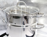 Ensemble de casseroles en acier inoxydable populaire JL avec poignée en acier inoxydable et couvercle en verre, couscoussier en acier inoxydable