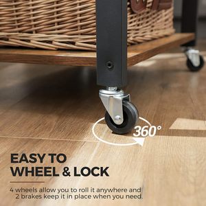Estante de almacenamiento pequeño para cocina con ruedas, carrito de almacenamiento de tres niveles, soporte para horno microondas, estilo industrial, marrón y negro - Product Image 3