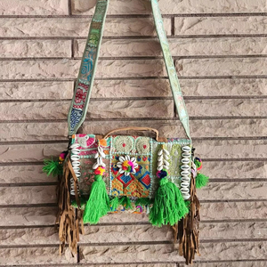 Beautiful Green-Colour Hand Patchwork Ethnic Banjara Cotton Clutch Bag with Button Closure-Lightweight Foldable for Women - Product Image 1