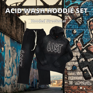 ผู้ผลิตเสื้อฮู้ดดี้ผู้ชายแบบสวมหัวพร้อมกางเกงขายาว ชุด 2 ชิ้น ลวดลายซักย้อมแบบแอซิดวอช  ปักโลโก้ตามสั่ง  งานถักทออย่างประณีต  ผ้าฝ้าย 100% - Product Image 2
