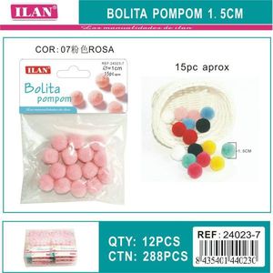 Iln Bolita Pompom 1.5Cm Pink <b>Wool</b> <b>Craft</b> Decorations - Product Image 1