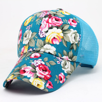 Topi trucker katun uniseks kustom topi bordir jaring bersirkulasi Bunga bergaya Hip Hop dan Y2K untuk performa pantai