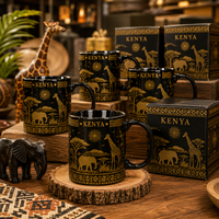 Tasses en céramique souvenirs touristiques Afrique Kenya, motif éléphant girafe savane, pour café et lait, personnalisables OEM ODM, vente en gros