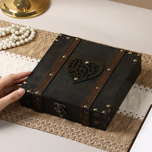 Caja de Almacenamiento de Madera Vintage de Estilo Místico, Diseño de Corazón, con Cerradura, para Joyas, Documentos, Decorativa, para el Hogar u Oficina, Caja de Regalo - Product Image 2