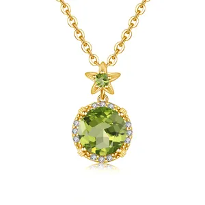 Christmas 18K Gold Sterling Silver Necklace Women Peridot Green Gemstone Wedding Party Fine Jewelry pendant charms 925