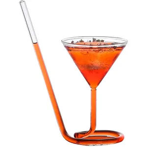 4 Oz Unieke Spiraal Stro Martini Glas Fancy Bar Party Wijn Cocktail Glas Met Ingebouwde Stro