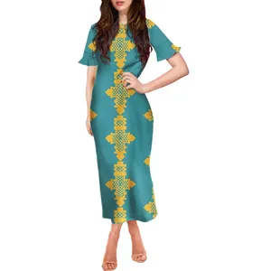 Cheap Wholesale Women's Clothing Traditional Habesha Green Dress Printing Cross Dresses Women Lady Elegant