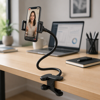 Support de téléphone et tablette à pince avec interface 1/4 de pouce et tuyau flexible pour photographie et diffusion en direct