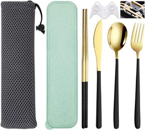 Juego de <span class=keywords><strong>cubiertos</strong></span> de viaje portátil de 4 piezas Juego de utensilios de camping de acero inoxidable con <span class=keywords><strong>estuche</strong></span> y bolsa - Product Image 3