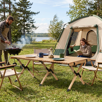 Table de pique-nique portable moderne pour le camping en plein air, en bois de pin, pliable, design enroulable, avec sac de transport, légère, pour utilisation dans les parcs et les cours