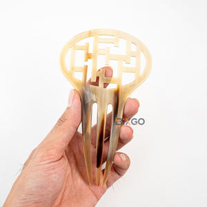 Bâtonnet à cheveux en corne de buffle naturelle, double spirale, couleur ambre, épingle à cheveux faite à la main, unisexe, élégante, accessoires de luxe BIXGO - Product Image 6