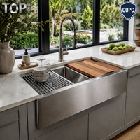 Évier de cuisine moderne style ferme, à face avant, à cuve unique, fait main, en acier inoxydable 304, surface brossée, certifié CUPC, garantie 5 ans