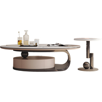 Ensemble table basse ovale en marbre de luxe moderne en acier inoxydable avec rangement design élégant maison salon canapé centre meubles décor