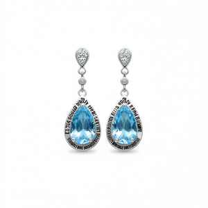 Pendientes de Cristal Azul Marino E1748 con Engaste de Plata 925, Joyería Clásica de Boda para Mujer, Forma de Gota de Agua - Product Image 1
