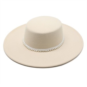 Sombrero de fieltro de ala ancha estilo Pork <span class=keywords><strong>Pie</strong></span>/Boater para mujer, diseño Hepburn, con logotipo personalizado y perlas, ideal para promoción. - Product Image 5
