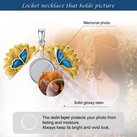 Bijoux fins 925 argent Sterling plaqué or tournesol émail papillon rond Photo pendentif collier