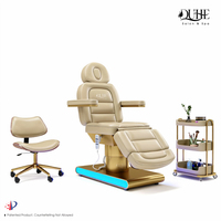 Lit de beauté de salon de luxe à 4 moteurs, lit électrique pour le visage, base dorée, chaise pour les cils, table de massage inclinable et lit pour les cils