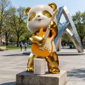 Estatua de Resina de Panda Dorado Tocando la Guitarra, Figura de Animal Musical, Decoración para el Hogar - Product Image 2