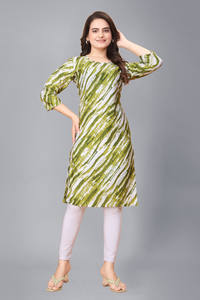 Lo último en crepé verde Kurti, nueva ropa informal étnica estampada de manga corta a la moda para fiestas, festivales, estilo Georgette - Product Image 2